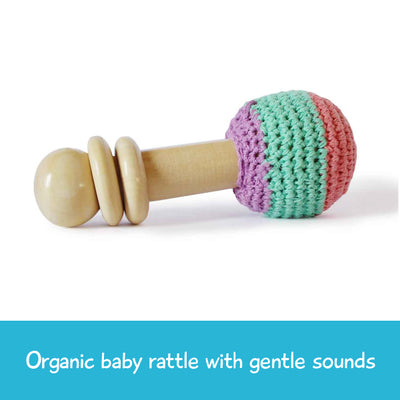 Organic Crochet Shaker Wooden Baby Rattle Toy