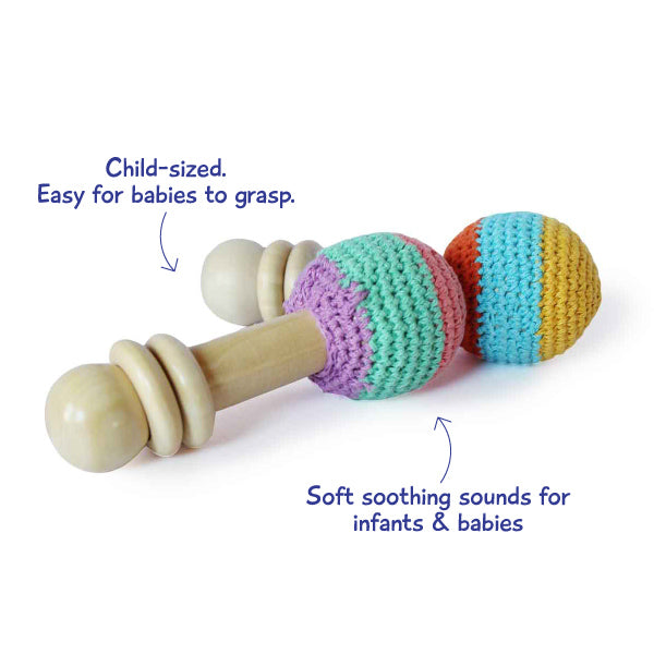 Organic Crochet Shaker Wooden Baby Rattle Toy