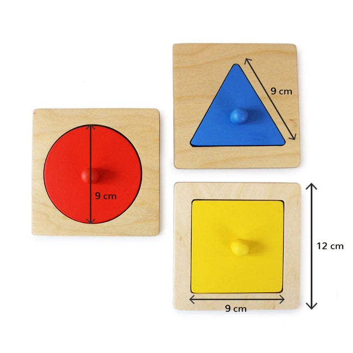 Set of 3 Montessori Wooden Shapes Peg Puzzle (9 Months - 2 Years)