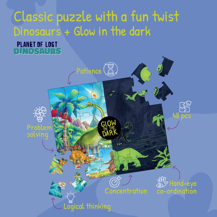 Planet of Lost Dinosaurs + 2 in 1 Jungle Safari Puzzle for Kids