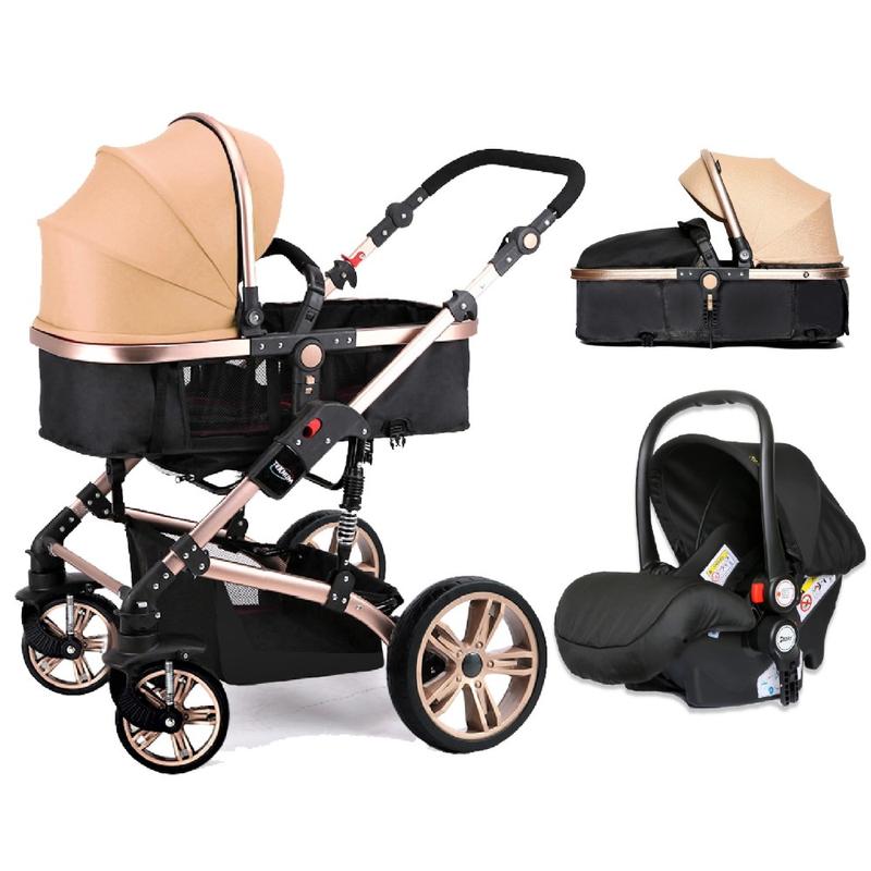 3 in 1 Pram stroller (Khaki) and Infant Car Seat  (COD Not Available)