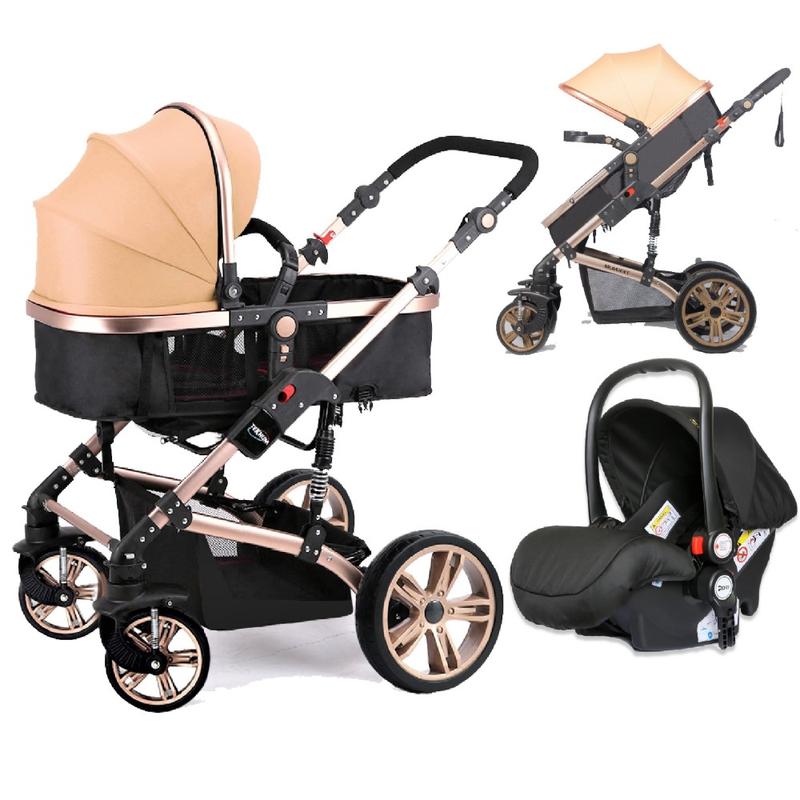 3 in 1 Pram stroller (Khaki) and Infant Car Seat  (COD Not Available)