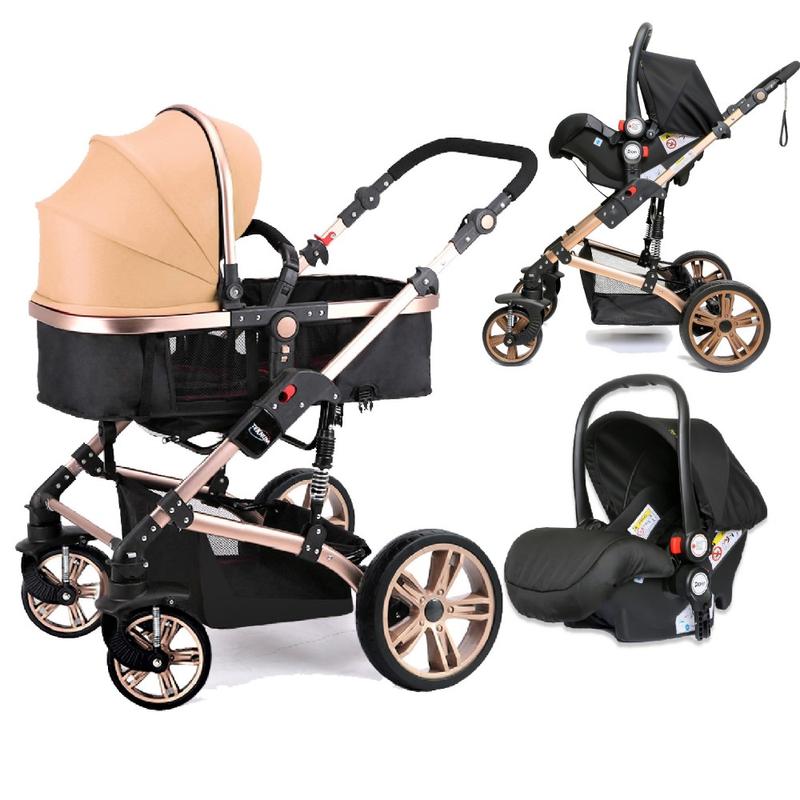 3 in 1 Pram stroller (Khaki) and Infant Car Seat  (COD Not Available)