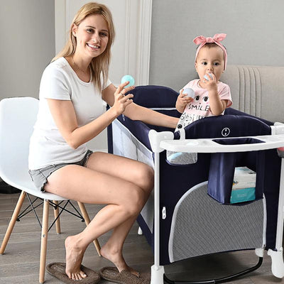 4 in 1 Baby Bedside Co-Sleeper Bassinet and Playpen with Rocker (Navy Blue) COD Not Available