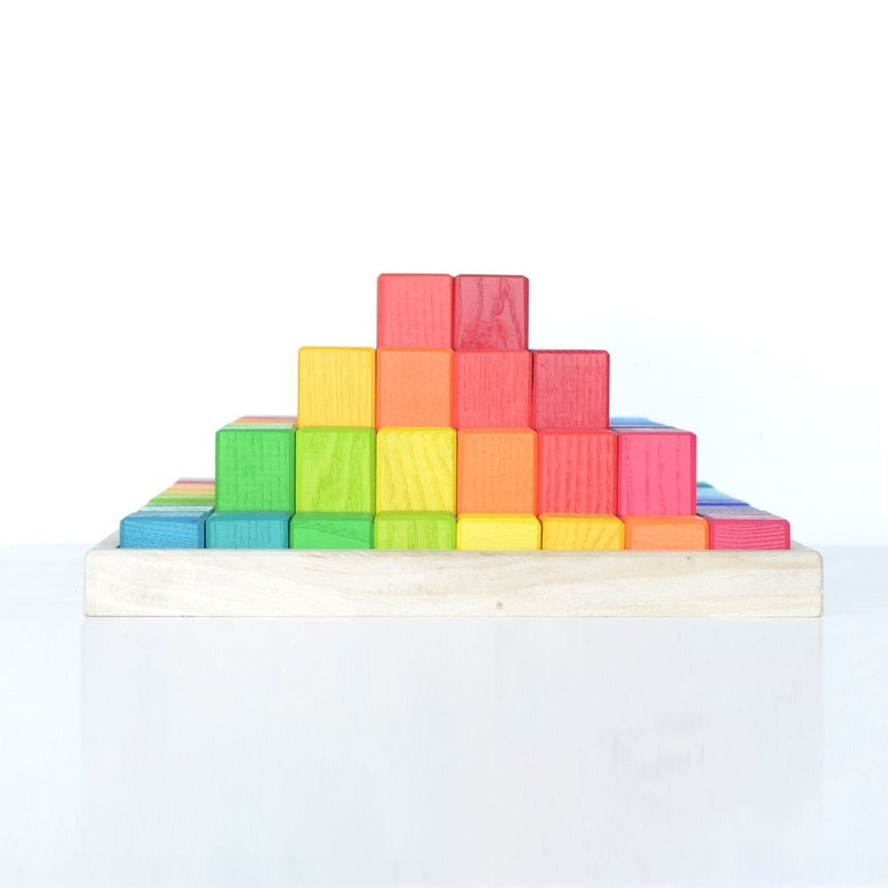 Large Stepped Pyramid of Wooden Building Blocks, 64 Piece Learning Set