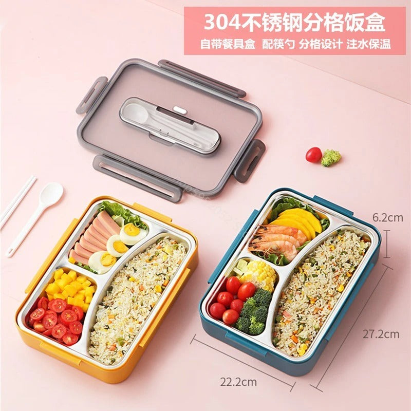 3 Grid Stainless Steel Lunch Box - Assorted Colours