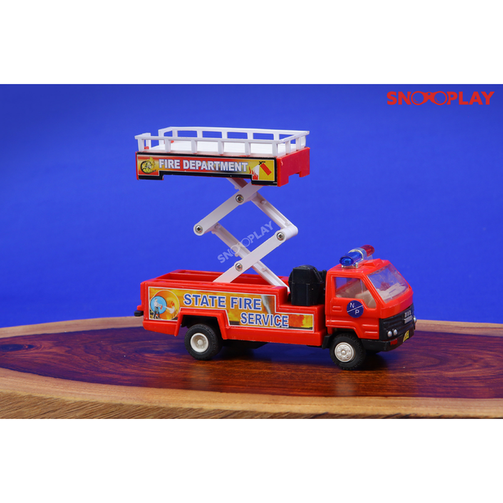 The red coloured breakdown service electric toy truck with its hydraulic staircase.