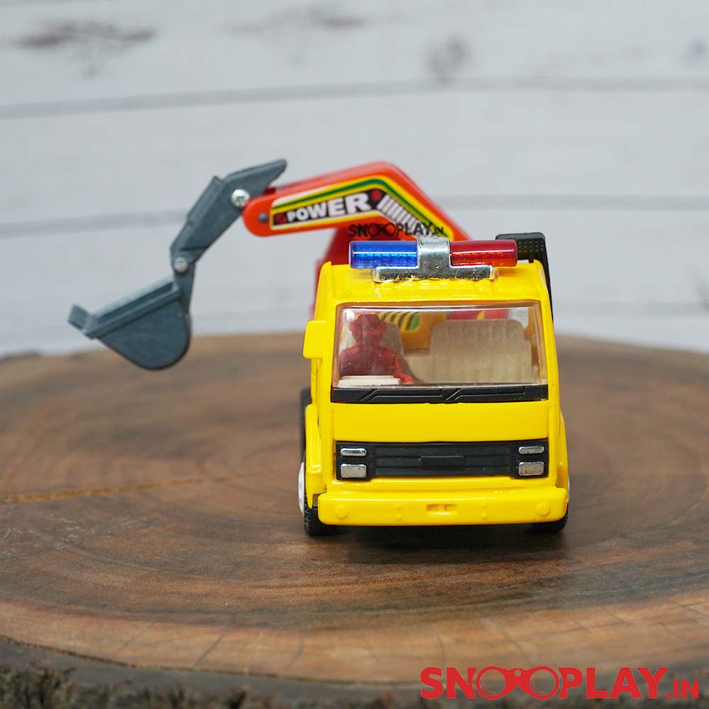 The front look of the excavator toy truck for kids to provide them information about variety of occupation.