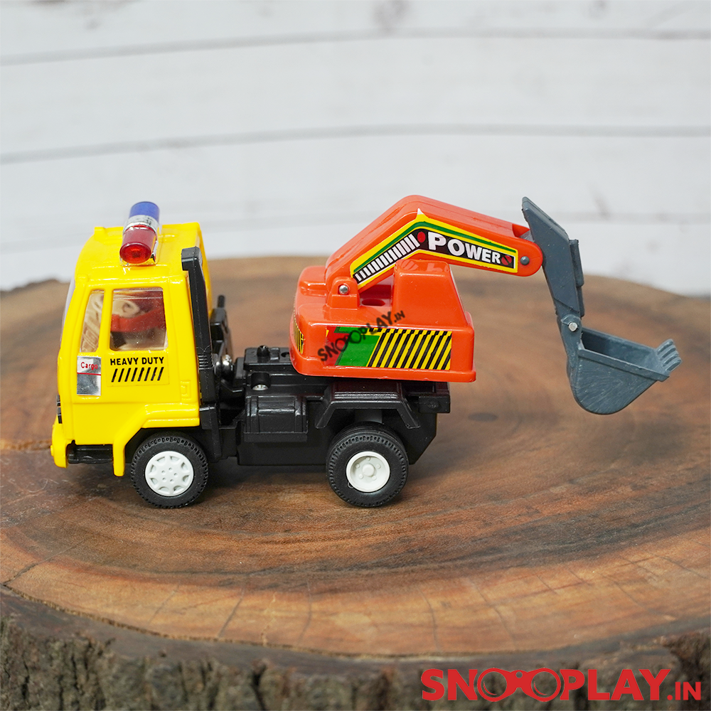 The pull back and swivel automobile miniature toy of excavator truck for kids.
