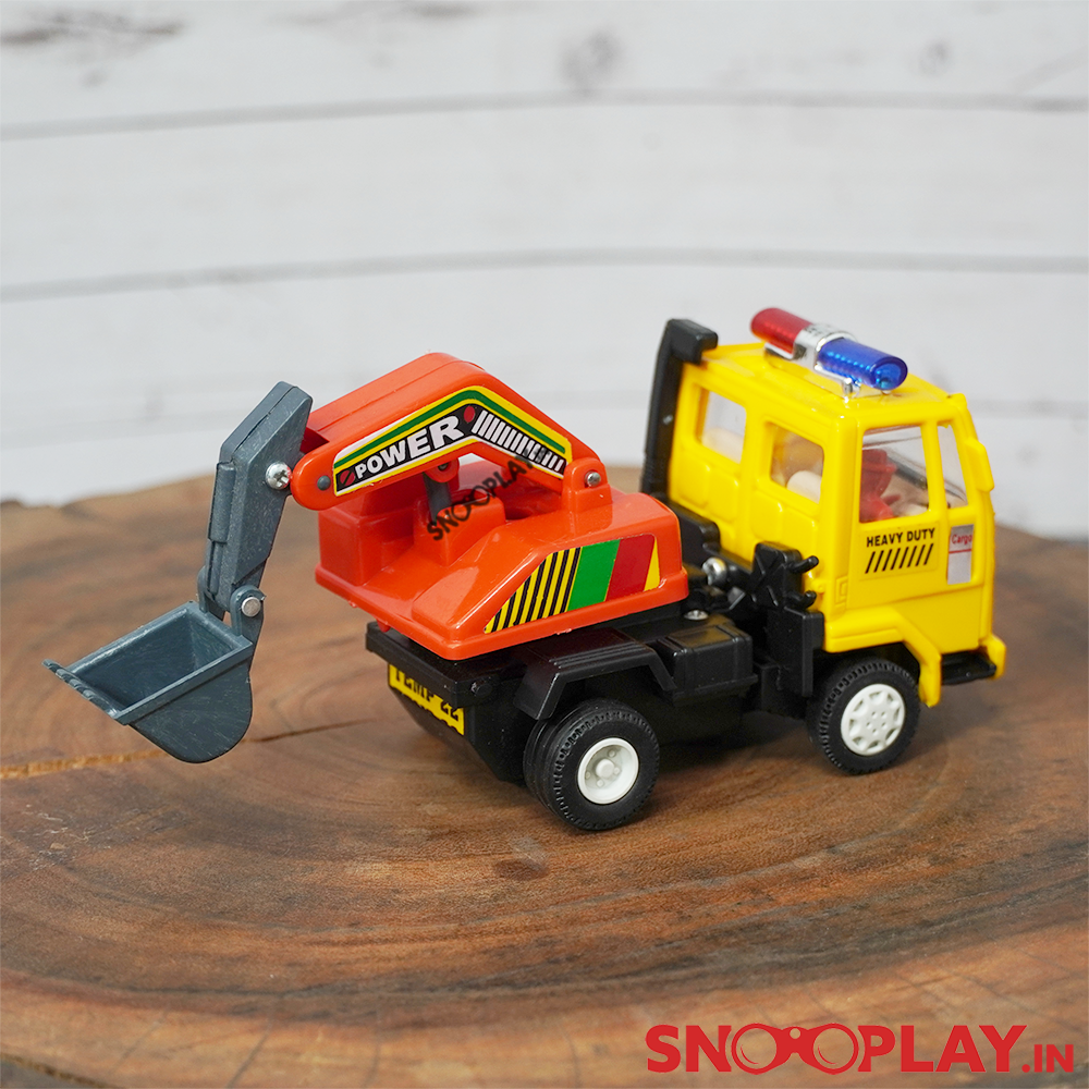 Excavator toy truck with a pull back feature to sow seeds of diversity in occupations since a young age.