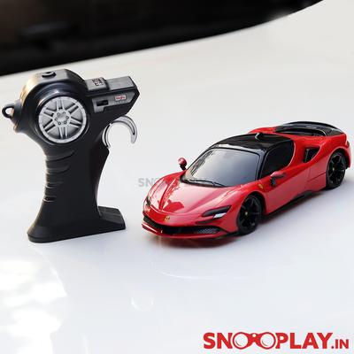 The Ferrari SF90 Stradale remote control car with Pistol grip controller that has a built in re chargeable battery.
