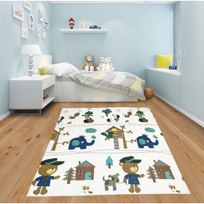 Postman Bear Cartoon Non-toxic Printed Reversible Foldable Double Sided Baby Crawling Floor Mat