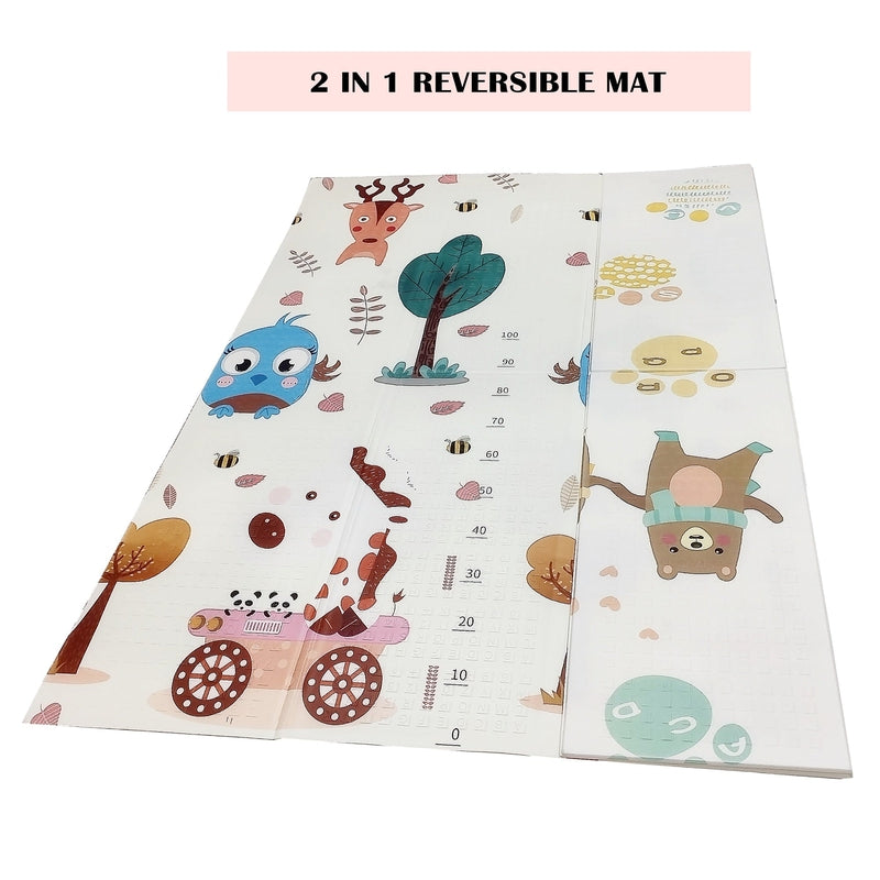 Deer-Owl Cartoon Non-toxic Printed Reversible Foldable Double Sided Baby Crawling Floor Mat