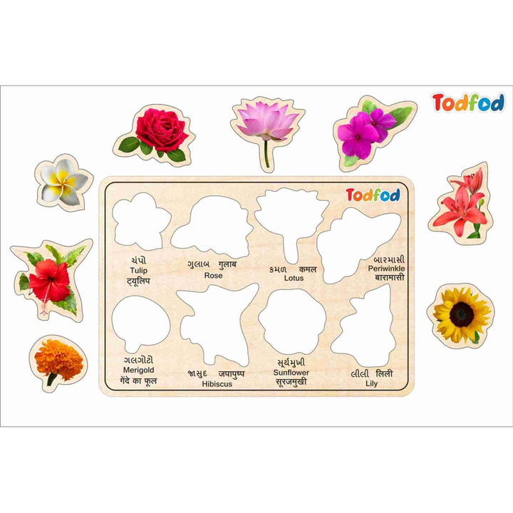 Wooden Flowers with Picture and Learning Educational Board for Kids & Children