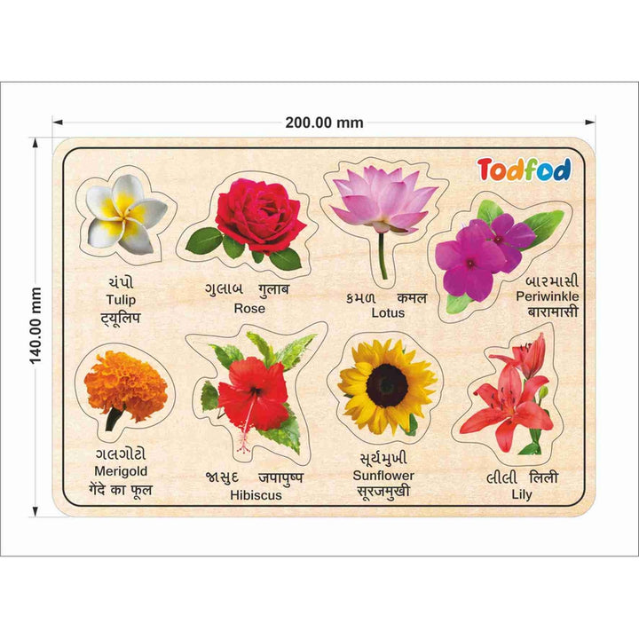 Wooden Flowers with Picture and Learning Educational Board for Kids & Children