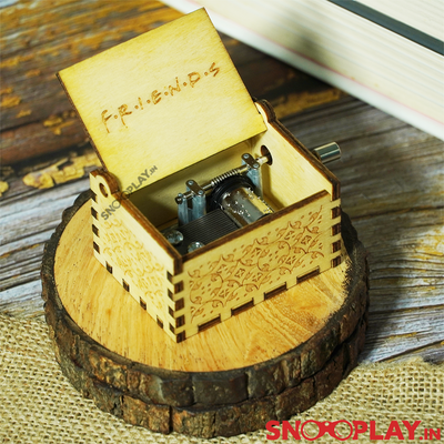 Friends TV show wooden hand engraved musical box with a hand crank.