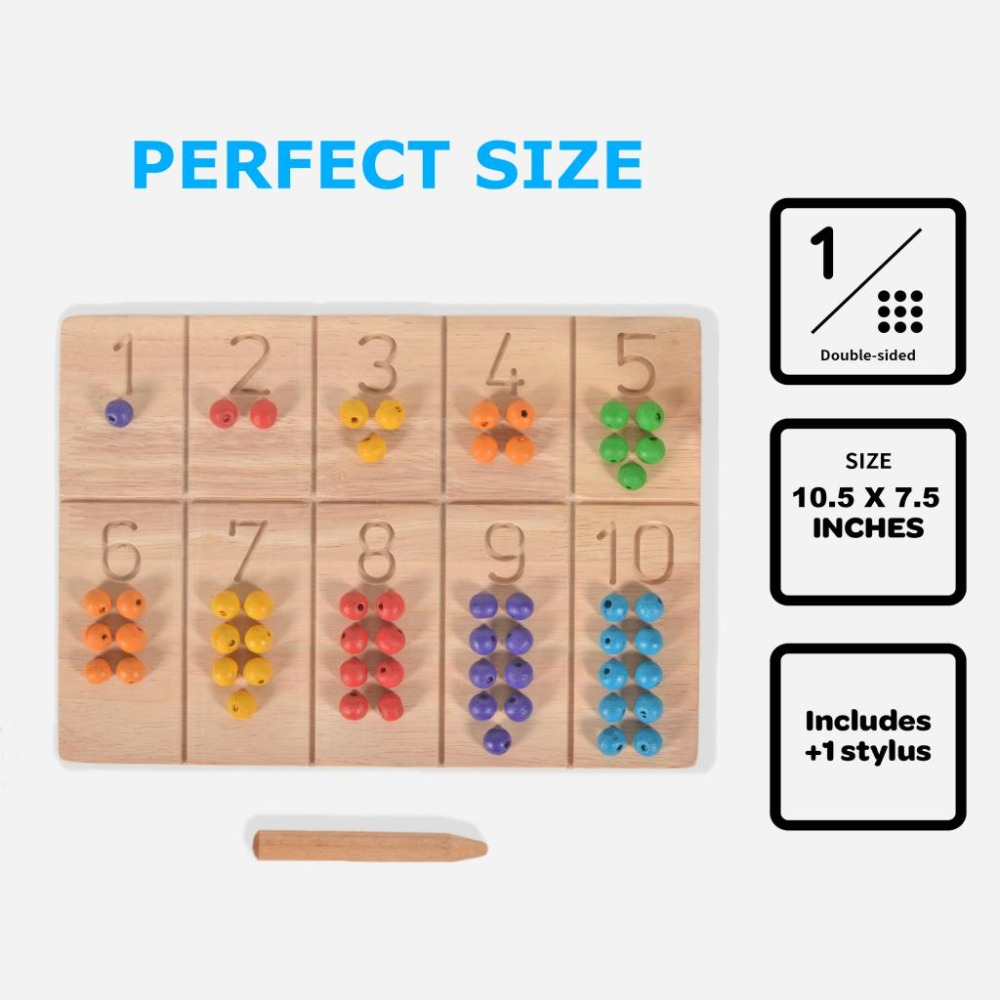 1-10 Reversible Board- Wooden Number tracing and Counting Aid Board - Preschool STEM Math Sensory Play