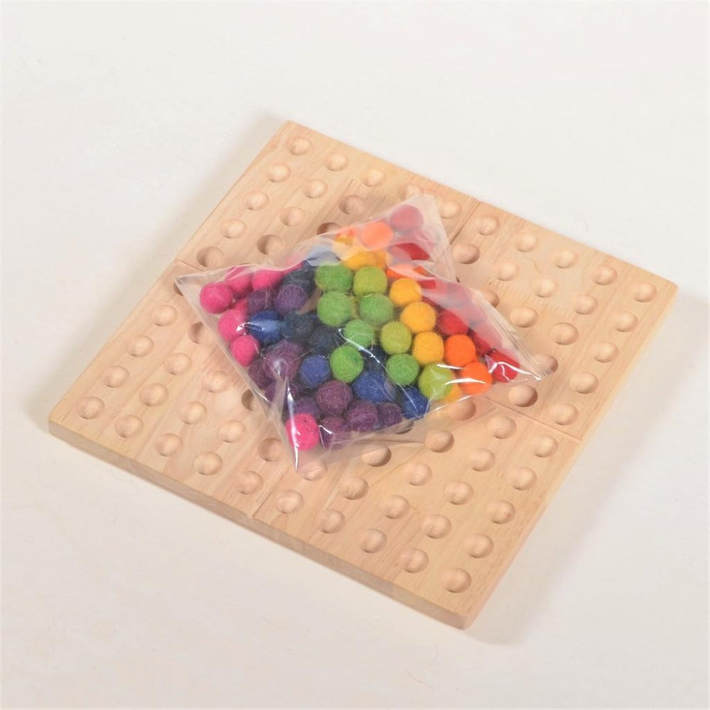 Hundred board with Wool Balls - hundred frame - 100 board - counting board - Montessori toy - math manipulative