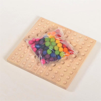 Hundred board with Wool Balls - hundred frame - 100 board - counting board - Montessori toy - math manipulative