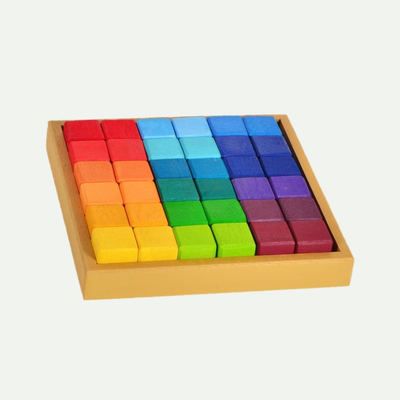 Rainbow Wooden Cube Building Blocks - 36 Squares