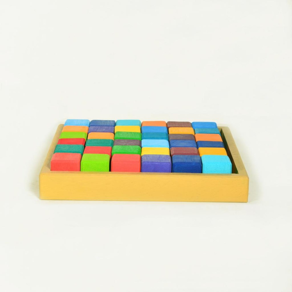 Rainbow Wooden Cube Building Blocks - 36 Squares