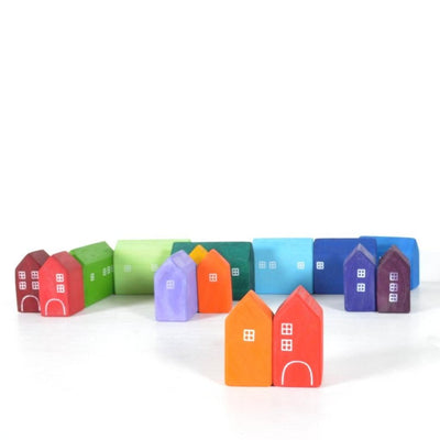 Small Wooden Houses Set of 15