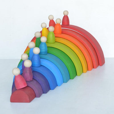 Set of 12 Rainbow Peg Dolls - Wooden Pretend Play People