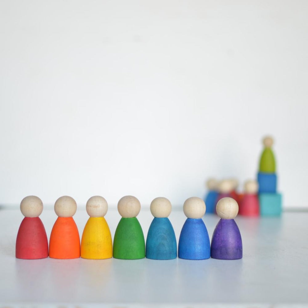 Set of 12 Rainbow Peg Dolls - Wooden Pretend Play People