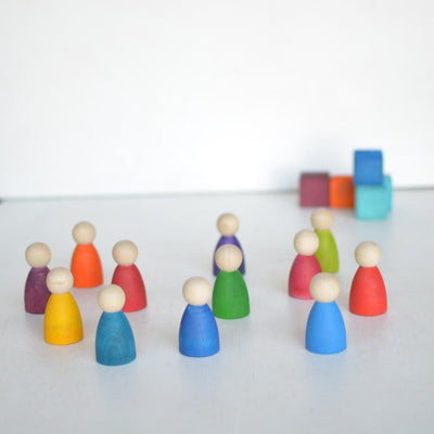 Set of 12 Rainbow Peg Dolls - Wooden Pretend Play People