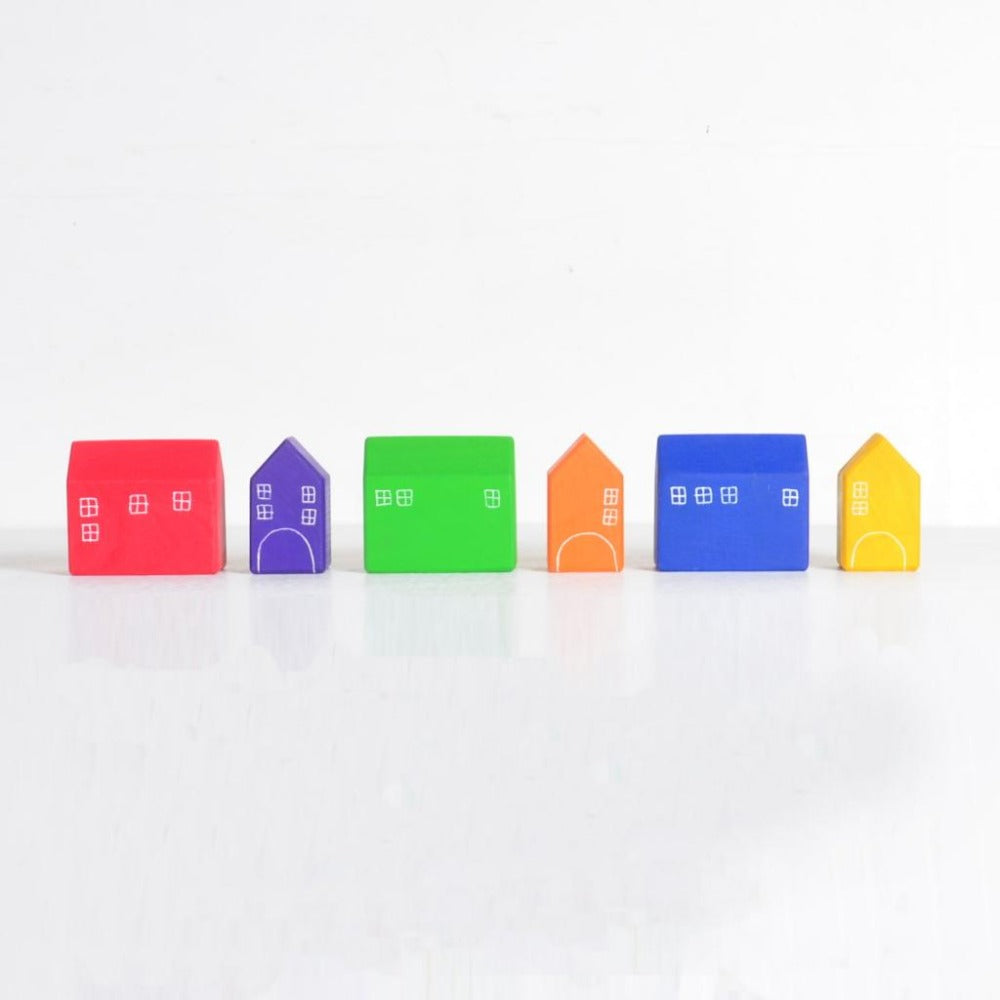 Small Wooden Houses Set of 6