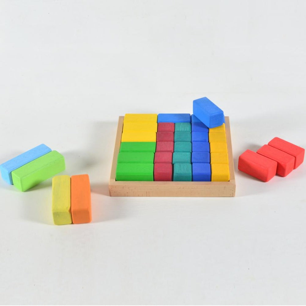 Large Stepped Pyramid of Wooden Building Blocks, 36 Piece Learning Set