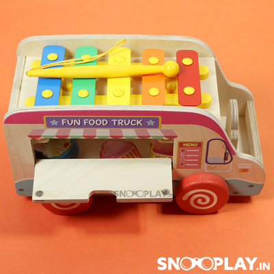 Colorful Wooden Food Truck Toy (with wooden blocks and xylophone)