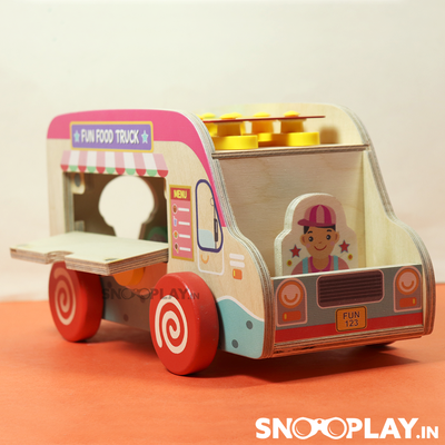 Colorful Wooden Food Truck Toy (with wooden blocks and xylophone)