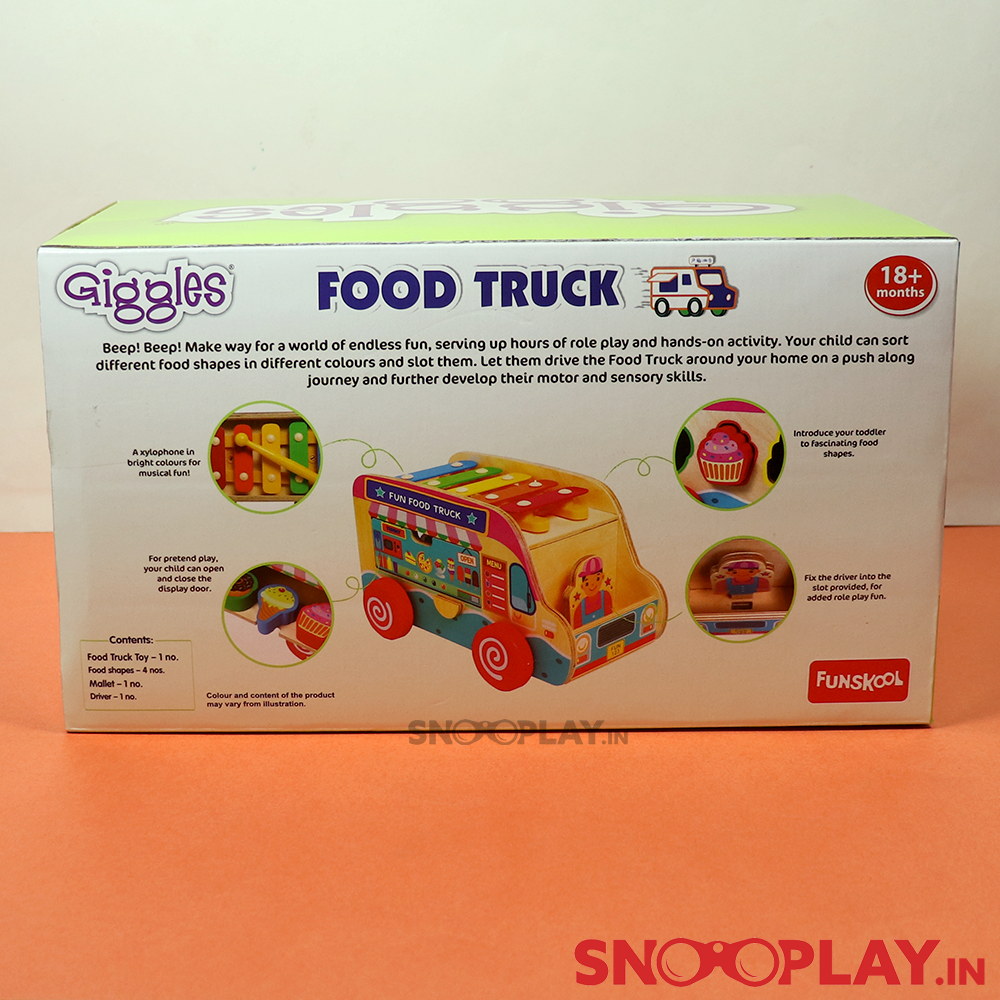 Colorful Wooden Food Truck Toy (with wooden blocks and xylophone)