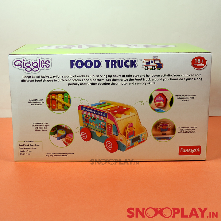 Colorful Wooden Food Truck Toy (with wooden blocks and xylophone)