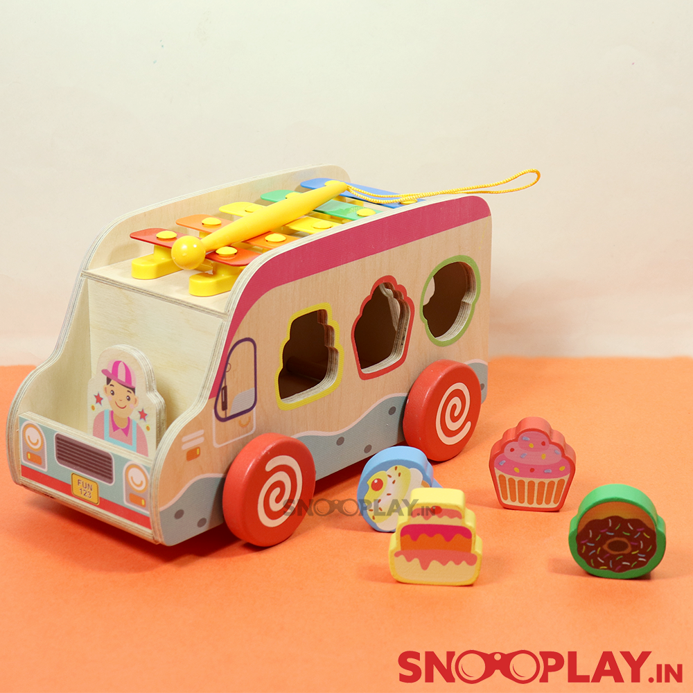 Colorful Wooden Food Truck Toy (with wooden blocks and xylophone)