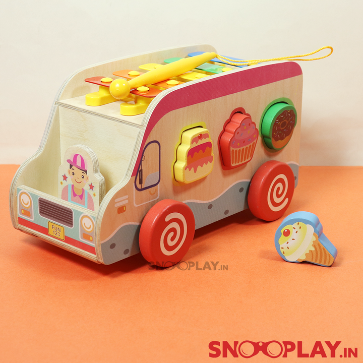 Colorful Wooden Food Truck Toy (with wooden blocks and xylophone)