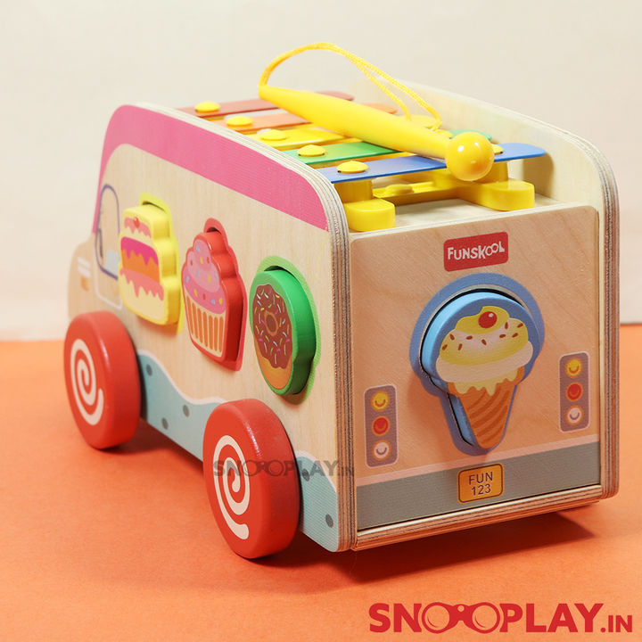 Colorful Wooden Food Truck Toy (with wooden blocks and xylophone)