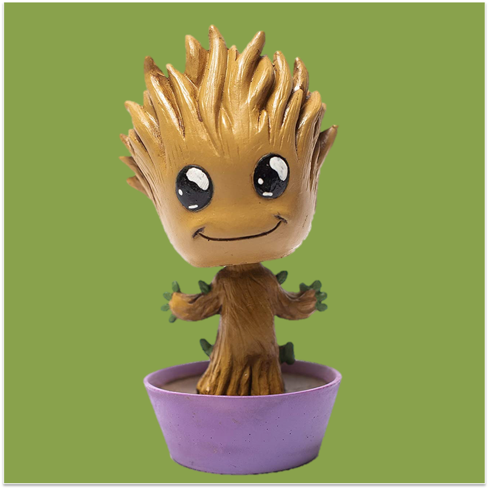 The most adorable marvel superhero, Baby Groot bobblehead in a mud pot, ideal for decor purposes.