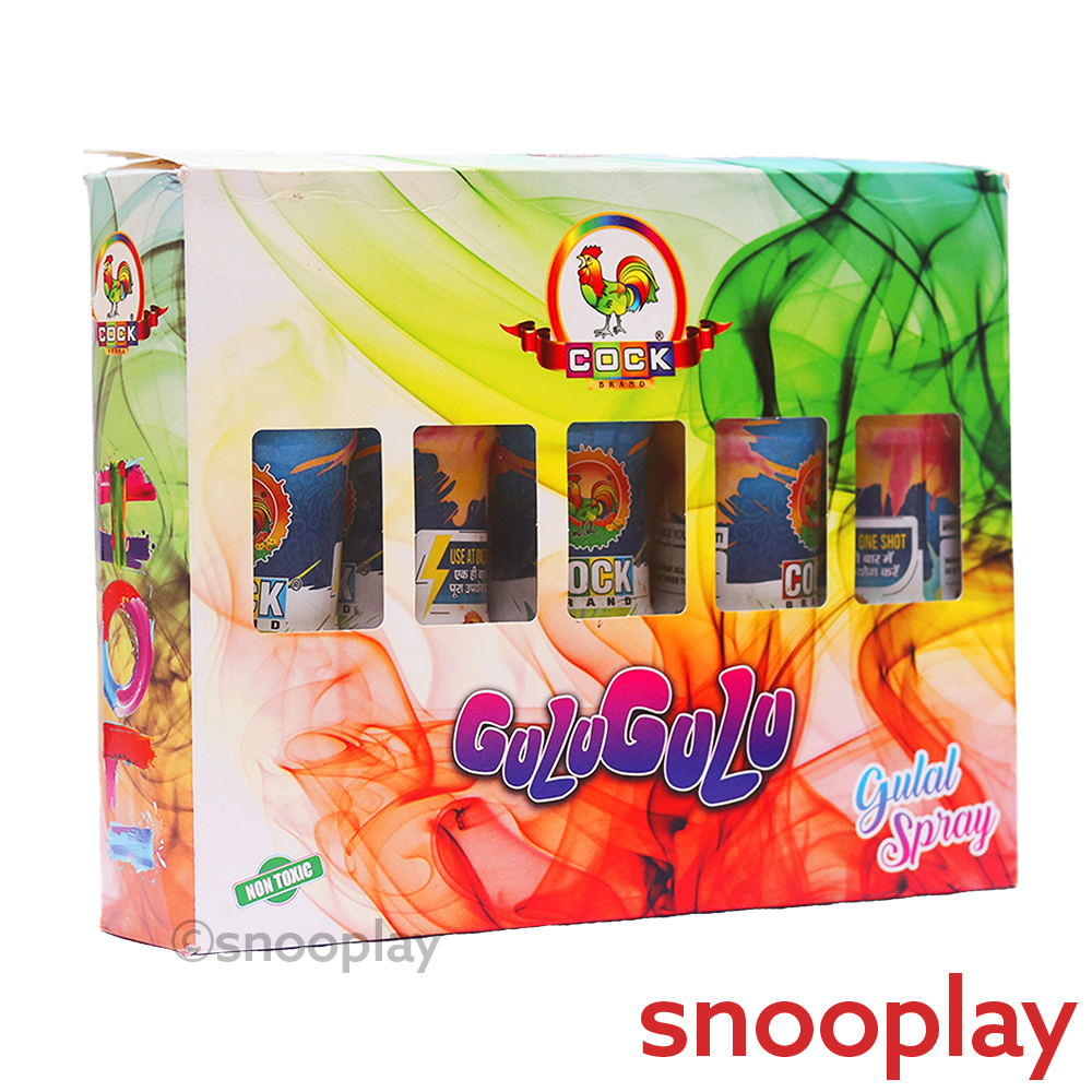 Holi Gulaal Spray (Set of 5 Sprays)  - One Shot Gulaal Shooter Cylinder Non Toxic in Assorted Colours