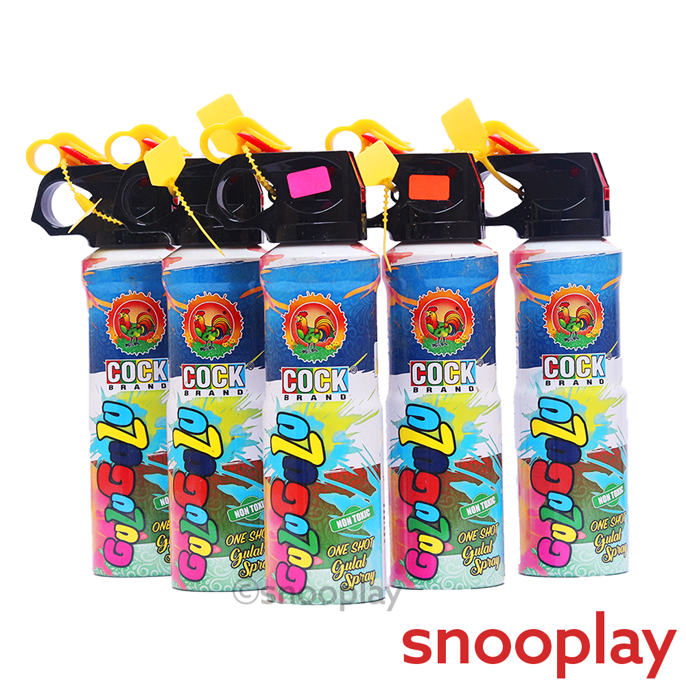 Holi Gulaal Spray (Set of 5 Sprays)  - One Shot Gulaal Shooter Cylinder Non Toxic in Assorted Colours