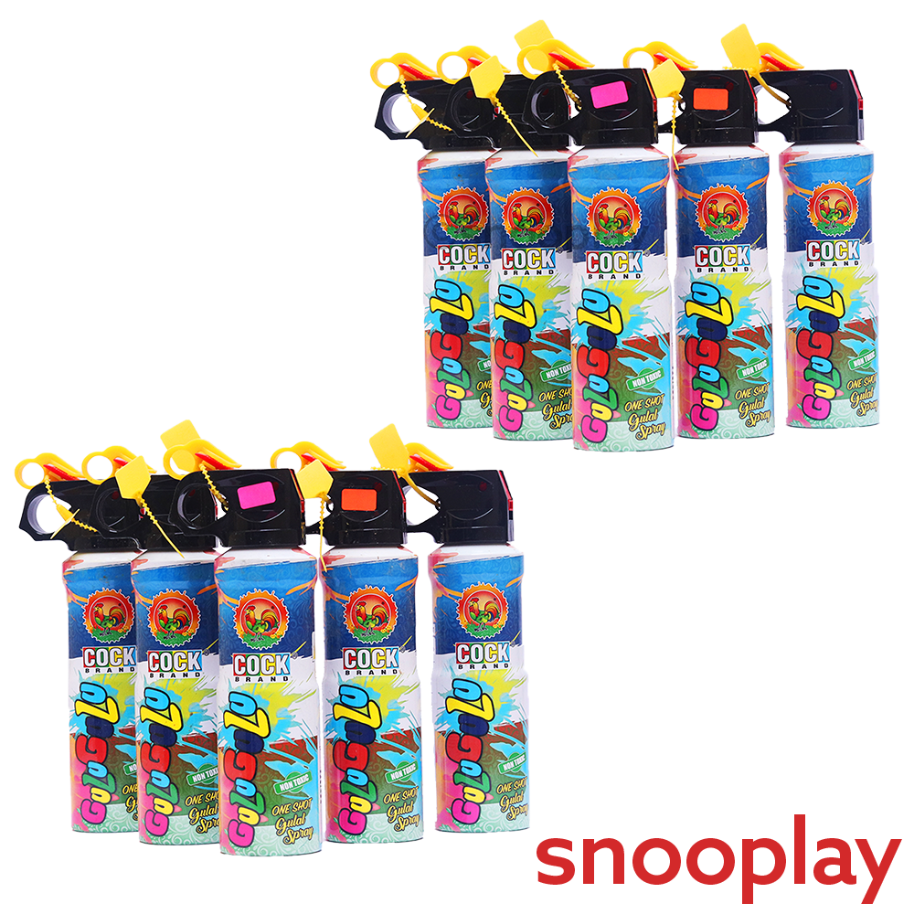 Non Toxic Holi Gulaal Spray (Set of 10)  - One Shot Gulaal Shooter Cylinder in Assorted Colours