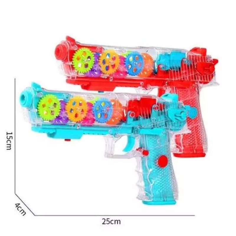 360 Degree Rotation Mechanical Transparent Gear Gun Light Musical Toy