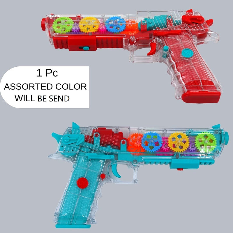 360 Degree Rotation Mechanical Transparent Gear Gun Light Musical Toy