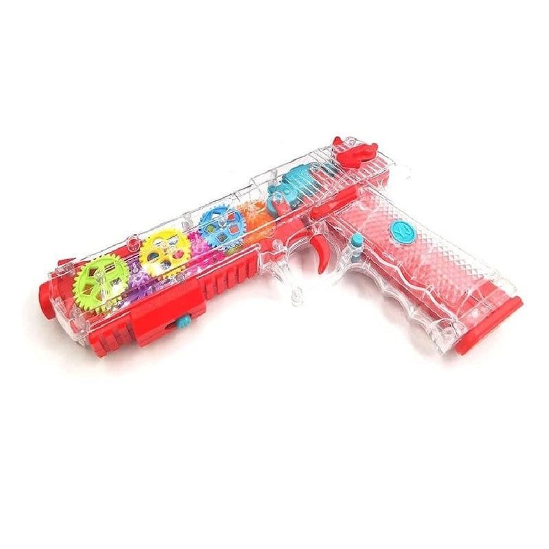 360 Degree Rotation Mechanical Transparent Gear Gun Light Musical Toy