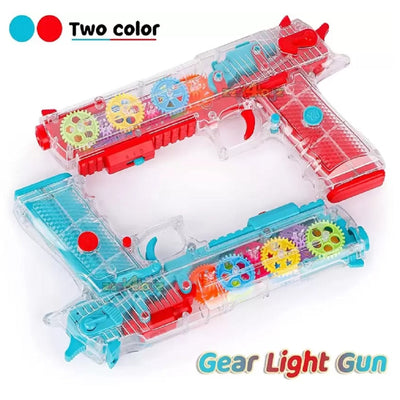 360 Degree Rotation Mechanical Transparent Gear Gun Light Musical Toy