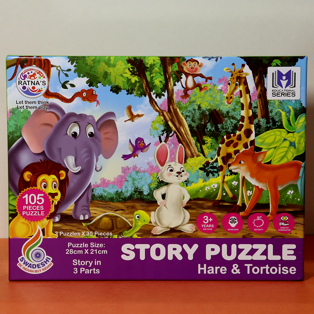 Story Puzzle (Hare & Tortoise) with Story Booklet For Kids Jigsaw Puzzles