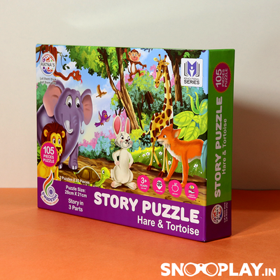 Story Puzzle (Hare & Tortoise) with Story Booklet For Kids Jigsaw Puzzles