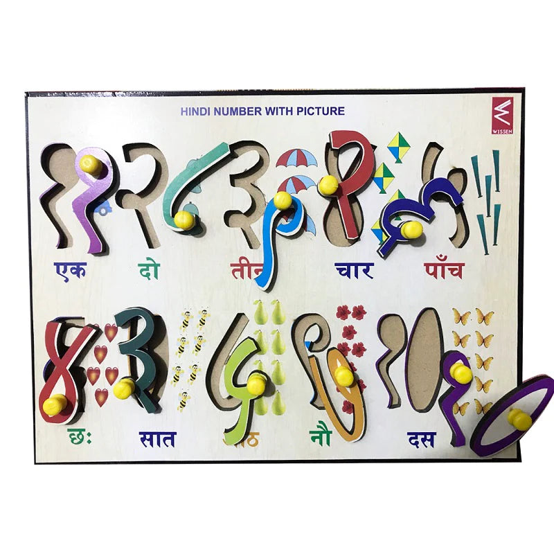 Wooden Hindi Numbers 1-10 Educational Knob Tray