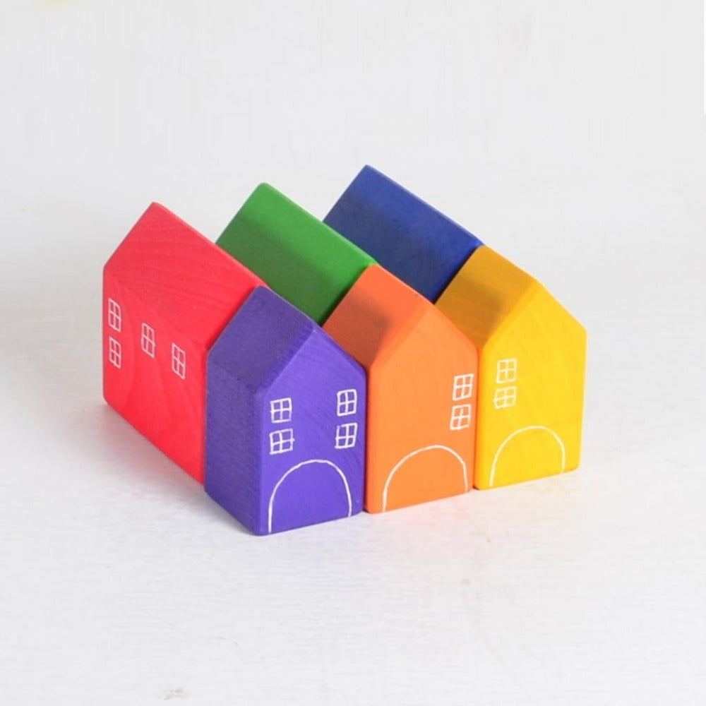 Small Wooden Houses Set of 6